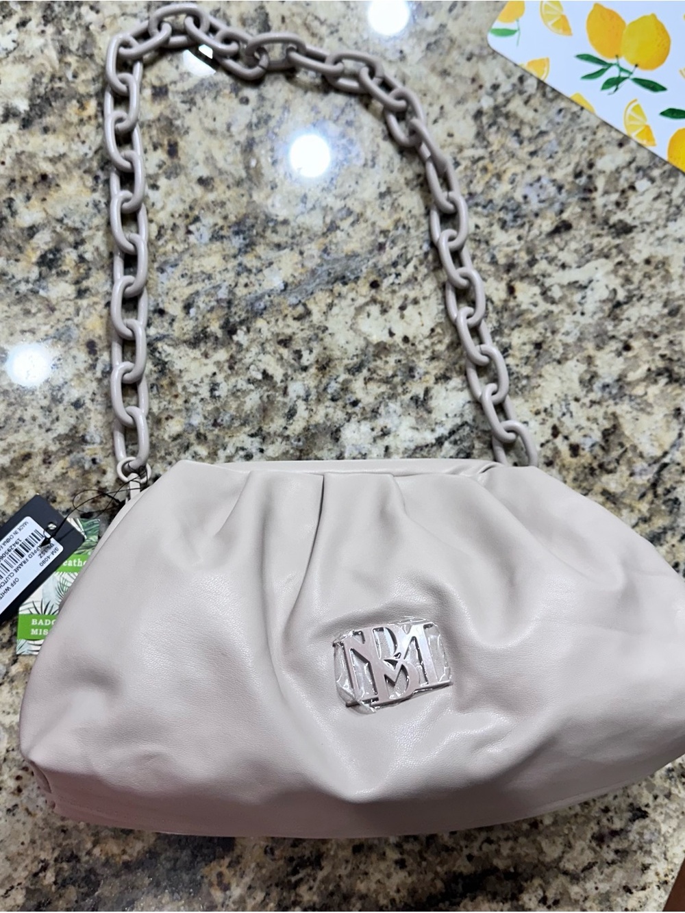 Badgley Mischka leather clutch-Chain-Handle Shoulder Bag Beige/Blush NWT - Picture 3 of 7